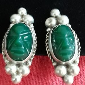 😍😍925 SILVER AND ONIX GREEN VINTAGE EARRINGS
